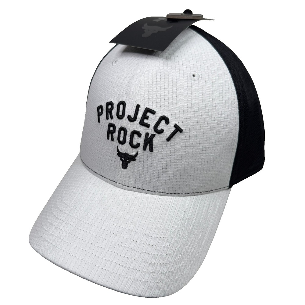 Under Armour Project Rock Hat Cap Snapback White Black Trucker Gym Training NWT